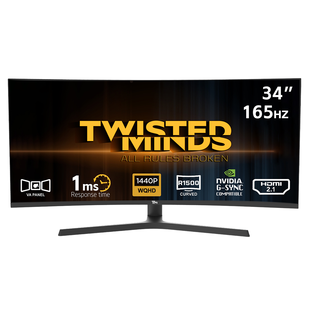 Twisted Minds Ultra-Wide R1500 Curved WQHD, VA panel, 165HZ, HDMI 2.1 , Adjustable Stand Gaming Monitor - TM34CWQHD165VA