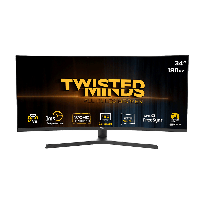 Twistedminds Eclipse Pro Series 34” WQHD (3440×1440) ,180Hz, 1ms Curved, HDR10 Adjustable Stand, Dual 3W Speakers Gaming Monitor - TM34CWQHDVA