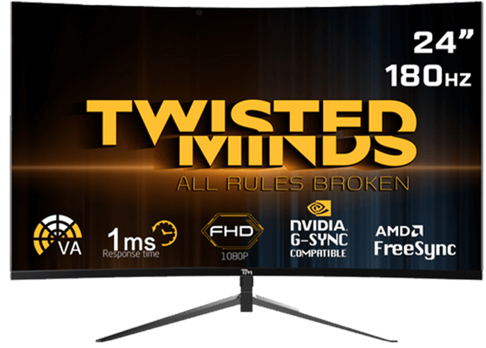 Twisted Minds 23.6. FHD 180HZ, Curved, VA, 1MS, HDMI 2.0 Gaming Monitor TM24RFA-180HZ