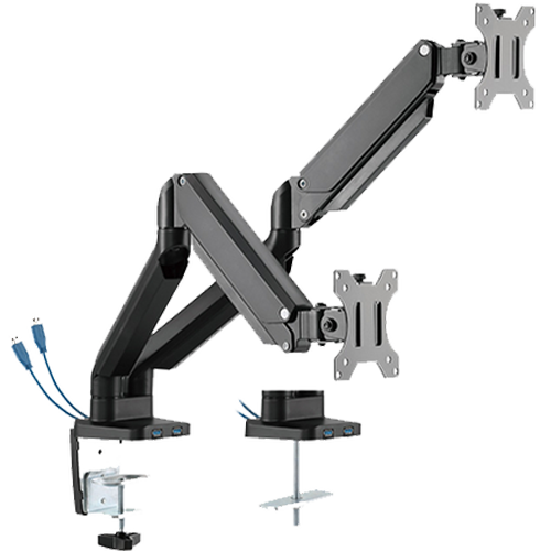 ذراع شاشة مزدوج من الألومنيوم النحيف ذو زنبرك ميكانيكي ومنفذ USB من تويستد مايندز TM-26-C012U