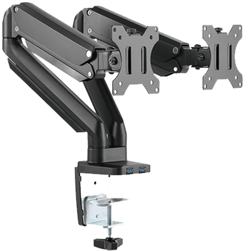 ذراع شاشة مزدوج من الألومنيوم النحيف ذو زنبرك ميكانيكي ومنفذ USB من تويستد مايندز TM-26-C012U