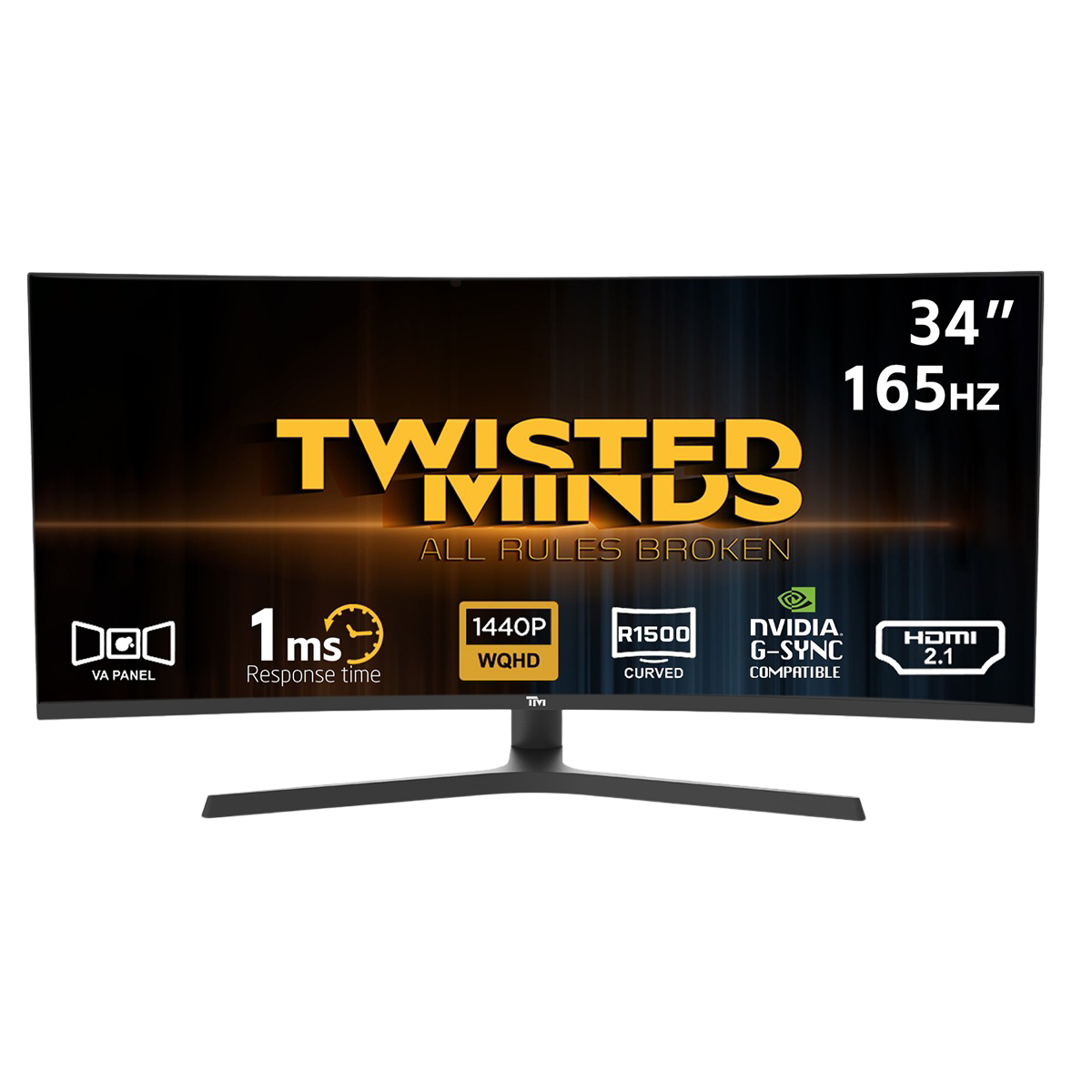 Twisted Minds Ultra-Wide R1500 Curved WQHD, VA panel, 165HZ, HDMI 2.1 , Adjustable Stand Gaming Monitor - TM34CWQHD165VA