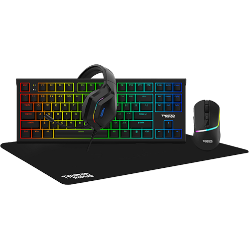 Twisted Minds TM-HORIZON-X 4-in-1 Gaming Combo - Wired Keyboard, Adjustable DPI Mouse, Steady-Light Headset, and Mouse Pad - Black