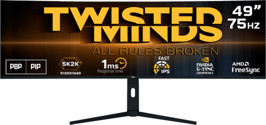 شاشة ألعاب Twisted Minds Eclipse Pro Series CURVE مقاس 49 بوصة بدقة 5K/2K - 75 هرتز، زمن استجابة 1 مللي ثانية - TM492K75IPS