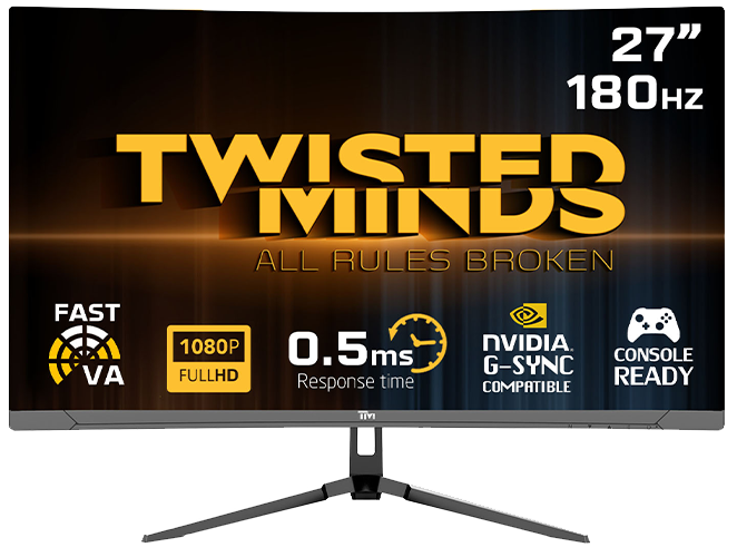 Twisted Minds 27'‘ FHD VA, 180Hz, 0.5ms, HDMI2.0, HDR Curved Gaming Monitor - Black