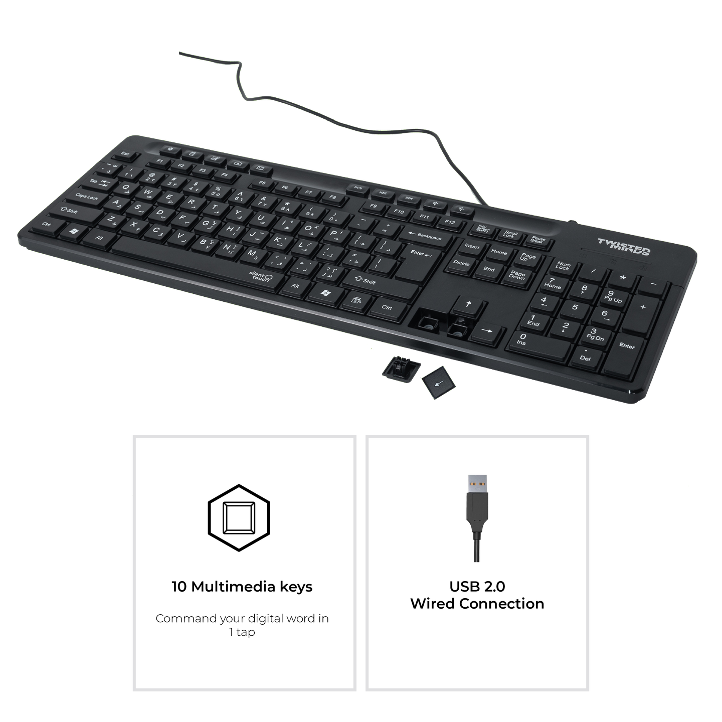 Twisted Minds K19 Kavara Series 2in1 Combo Wired Mode Lightweight - Black - (English / Arabic) Layout