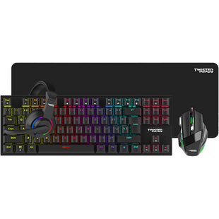 Twisted Minds 4-in-1 Gaming Bundle - Wired Keyboard, DPI Adjustable Mouse, Rainbow Static Headset & Mouse Pad - TM-FUSION-X