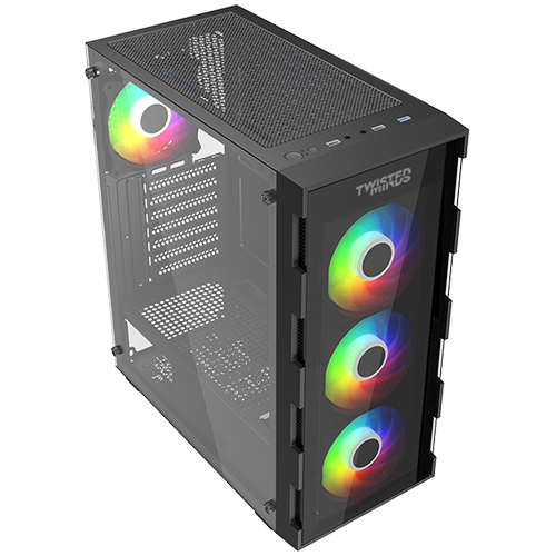 علبة ألعاب Twisted Minds Titan Glass Mid Tower - أسود TM-GM-III-B