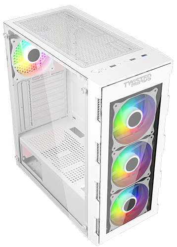 علبة ألعاب Twisted Minds Titan Glass Mid Tower - أبيض TM-GM-III-W