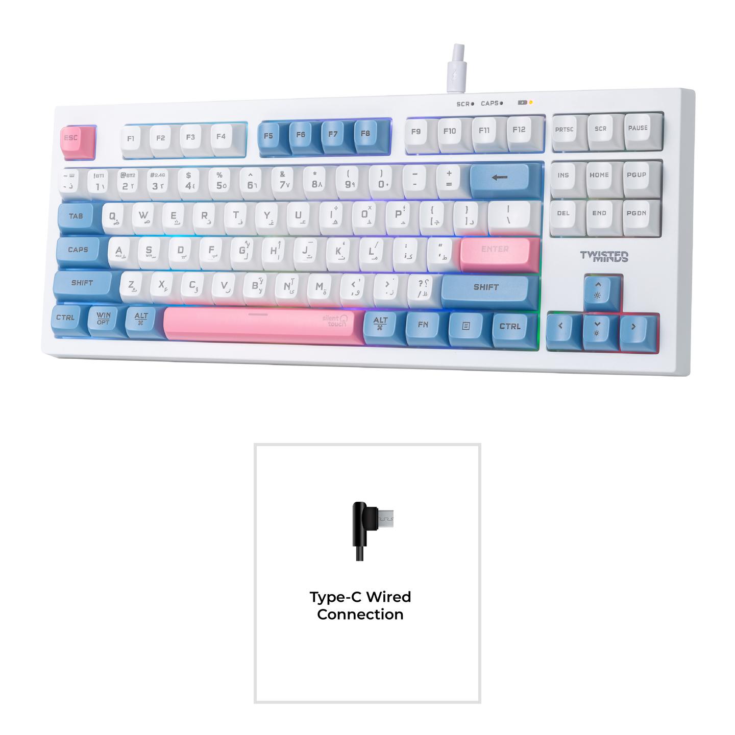 Twisted Minds TM-MK75-WL Spectrum Pro Series 75% Compact Size 87 keys Wireless Membrane Keyboard - (English / Arabic) Layout