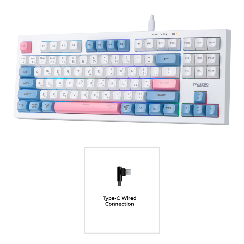 Twisted Minds TM-MK75-WL Spectrum Pro Series 75% Compact Size 87 keys Wireless Membrane Keyboard - (English / Arabic) Layout