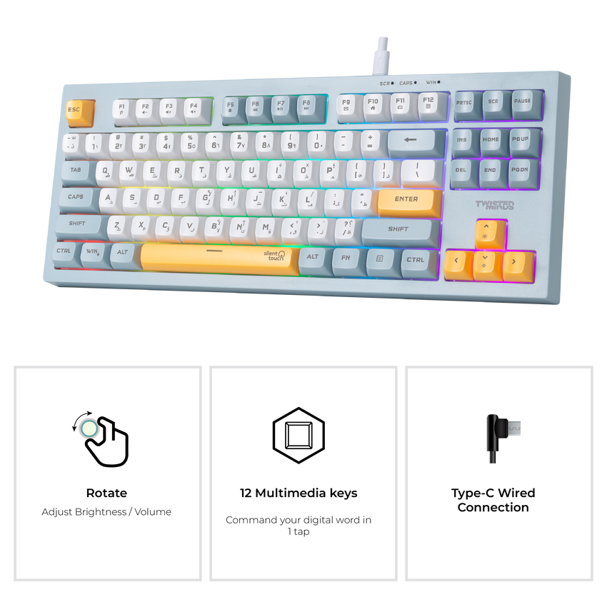 Twisted Minds TM-MK75-W Spectrum Series Wired Keyboard 80% Compact Gasket structure membrane - (English / Arabic) Layout