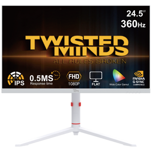 شاشة ألعاب Twisted Minds Frost Series مقاس 24 بوصة بدقة FHD - 360 هرتز، زمن استجابة 0.5 مللي ثانية، تقنية IPS سريعة، منفذ HDMI 2.1 - لون أبيض